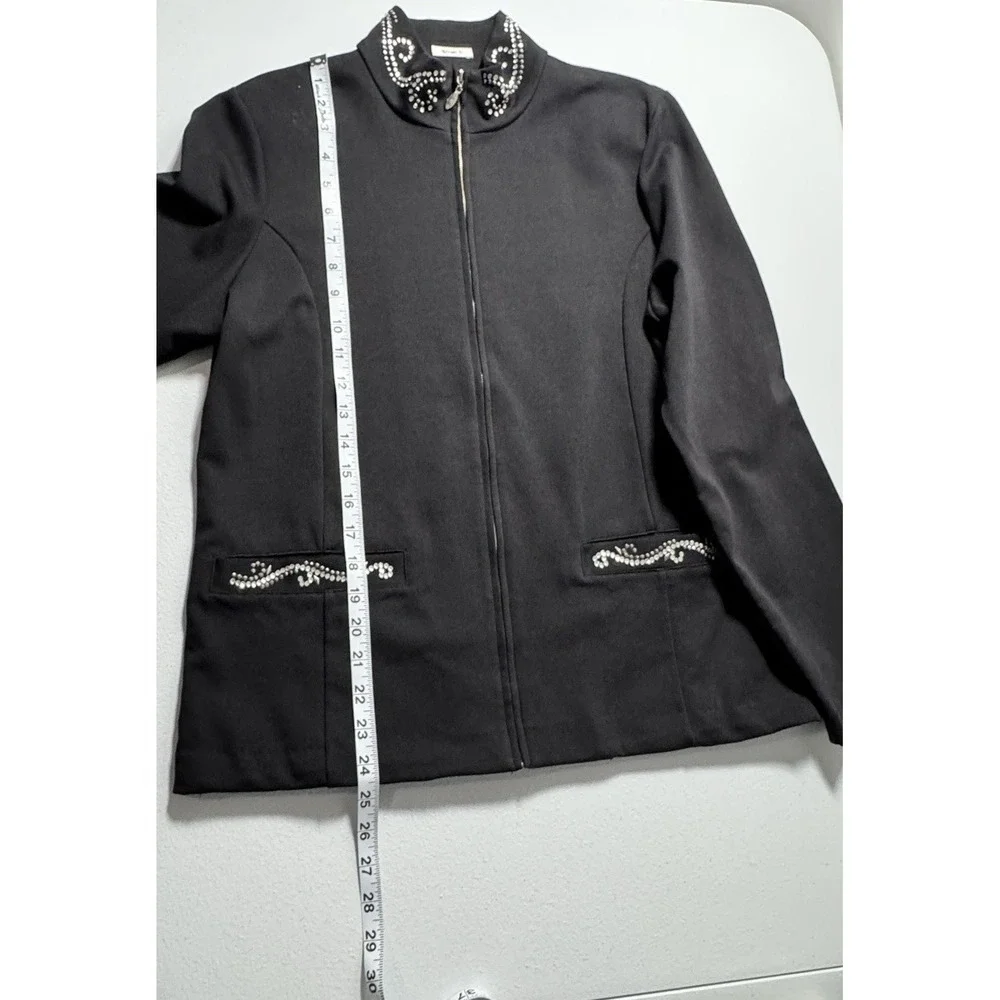Drapers & Damons Black Zip Jacket Rhinestone Collar Glittercore Womens M Read